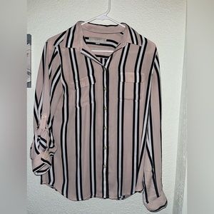 🌸professional polyester Loft pink striped button down